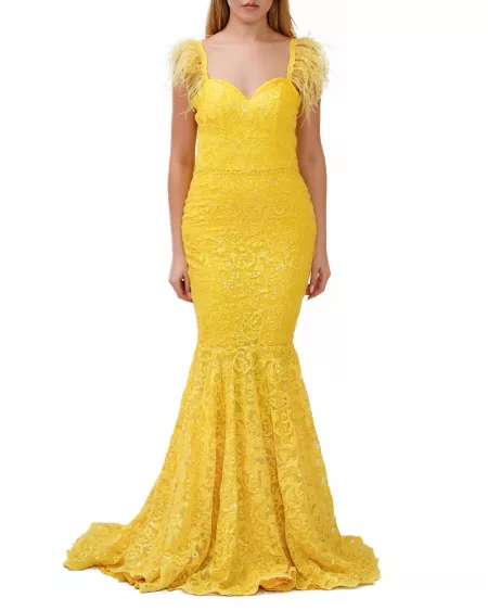 Yellow Mermaid Feather Dress