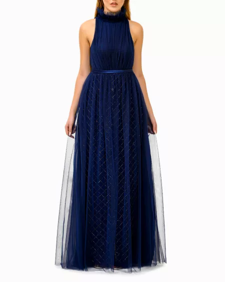 Navy-blue Tulle Gown