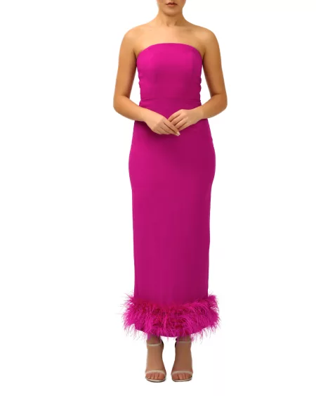 Fushia/pink Feather Crepe Dress