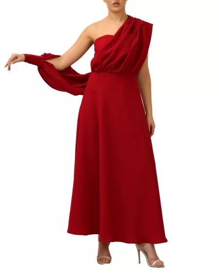 One Shoulder Red Gown