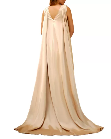 Strapless Gold Gown With Cape