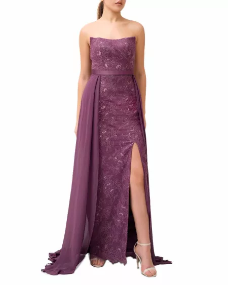Strapless Purple Gown With Overskirt