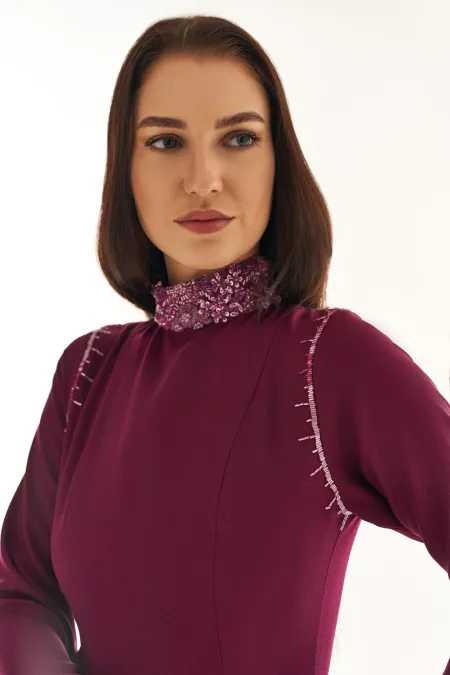 Purple High neckline kaftan/ Dress